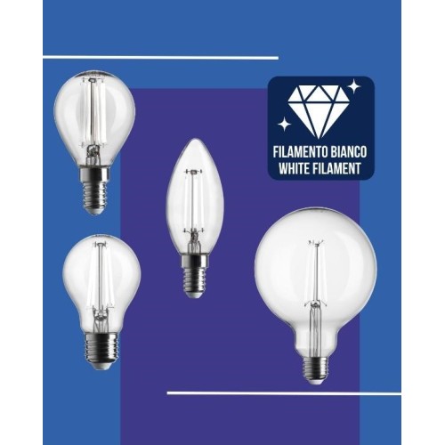 Lampadina Led E27 goccia 7w 3000k fil. bianco